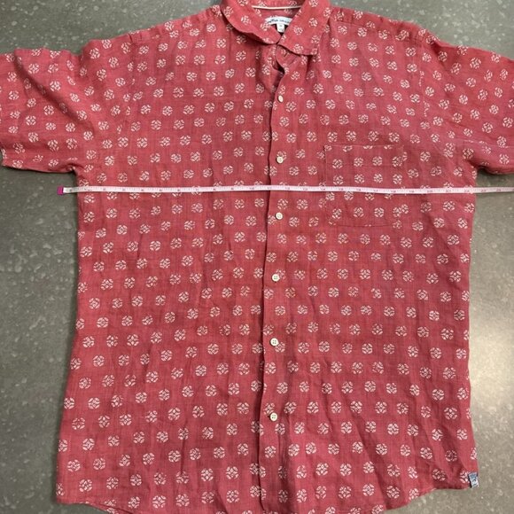 Peter Millar Red Short Sleeve Linen Shirt - Size M - Picture 7 of 9